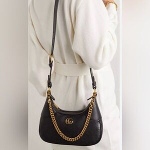 Gucci Black Leather Shoulder Bag with Gold Chain